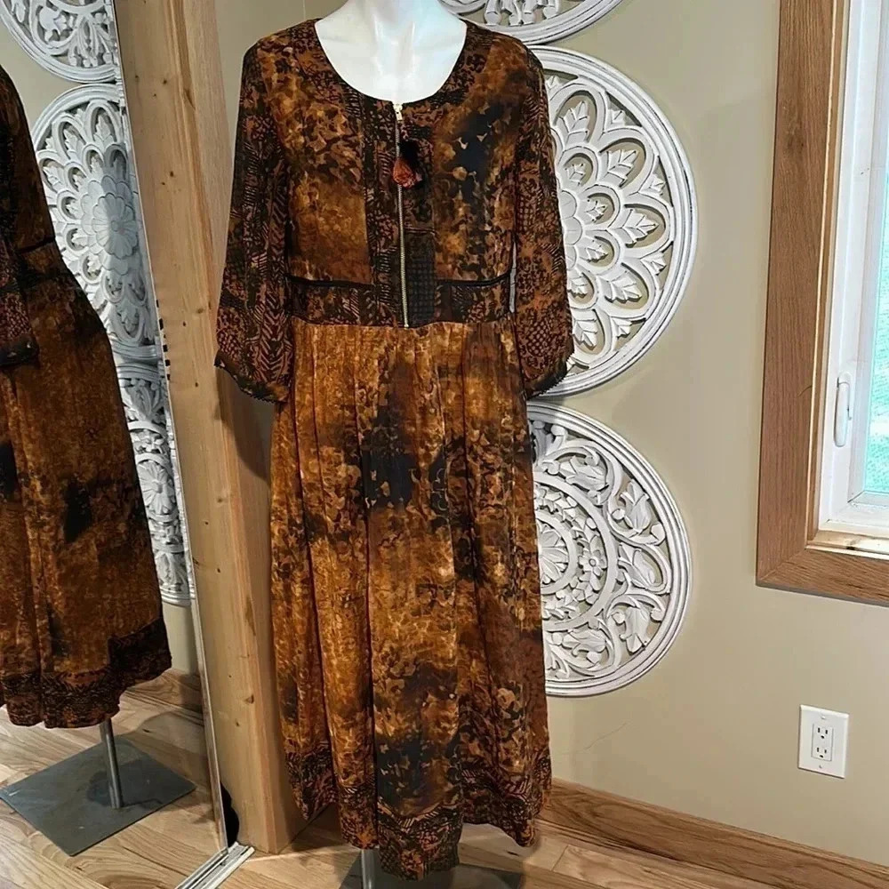 NWT Soft Surroundings Venetian Dress Women’s 15POrange Black Half Zip Maxi NEW - Picture 3 of 8